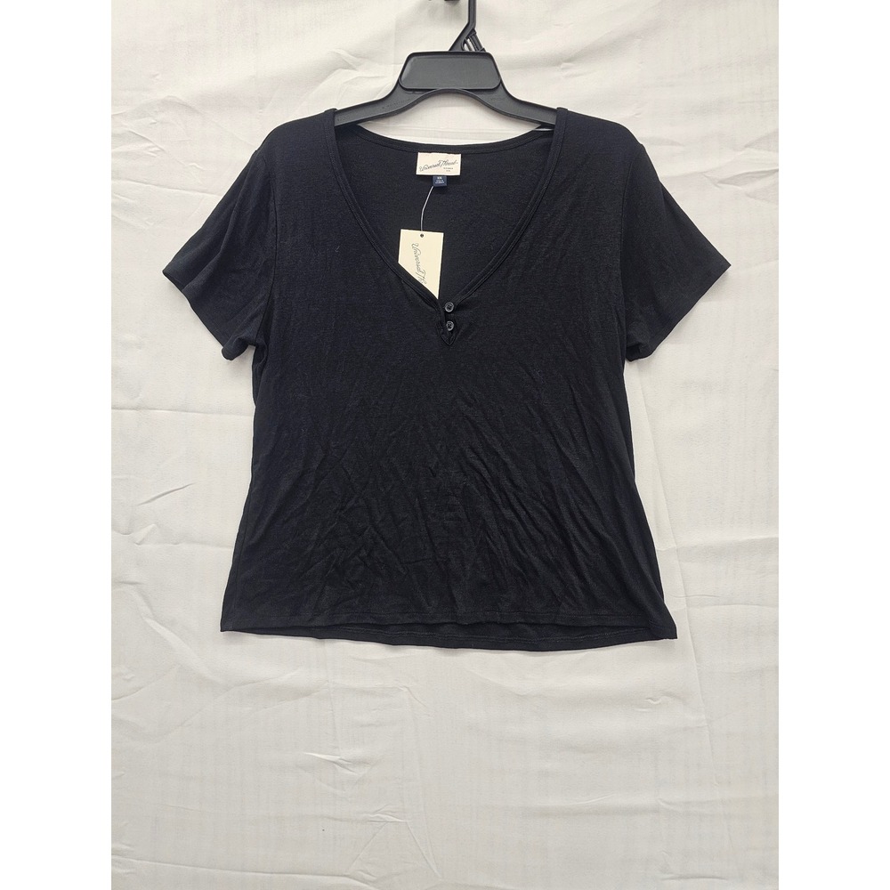 Universal Thread Womens Black V-Neck Henley Short Sleeve Tee XXL 013015363 NWT